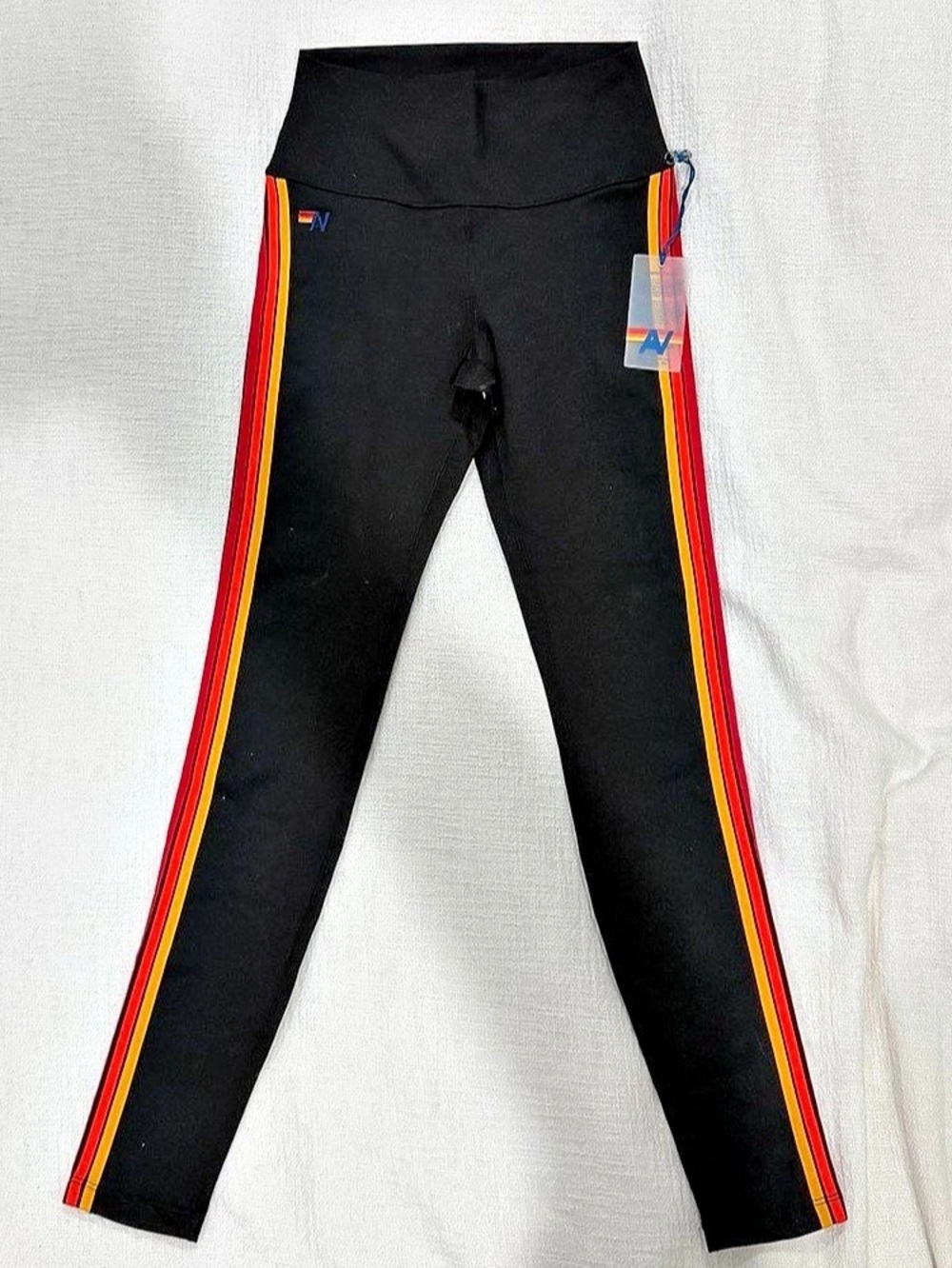 Aviator Nation Color Block Athletic Leggings in Black & Red Size Small NWT